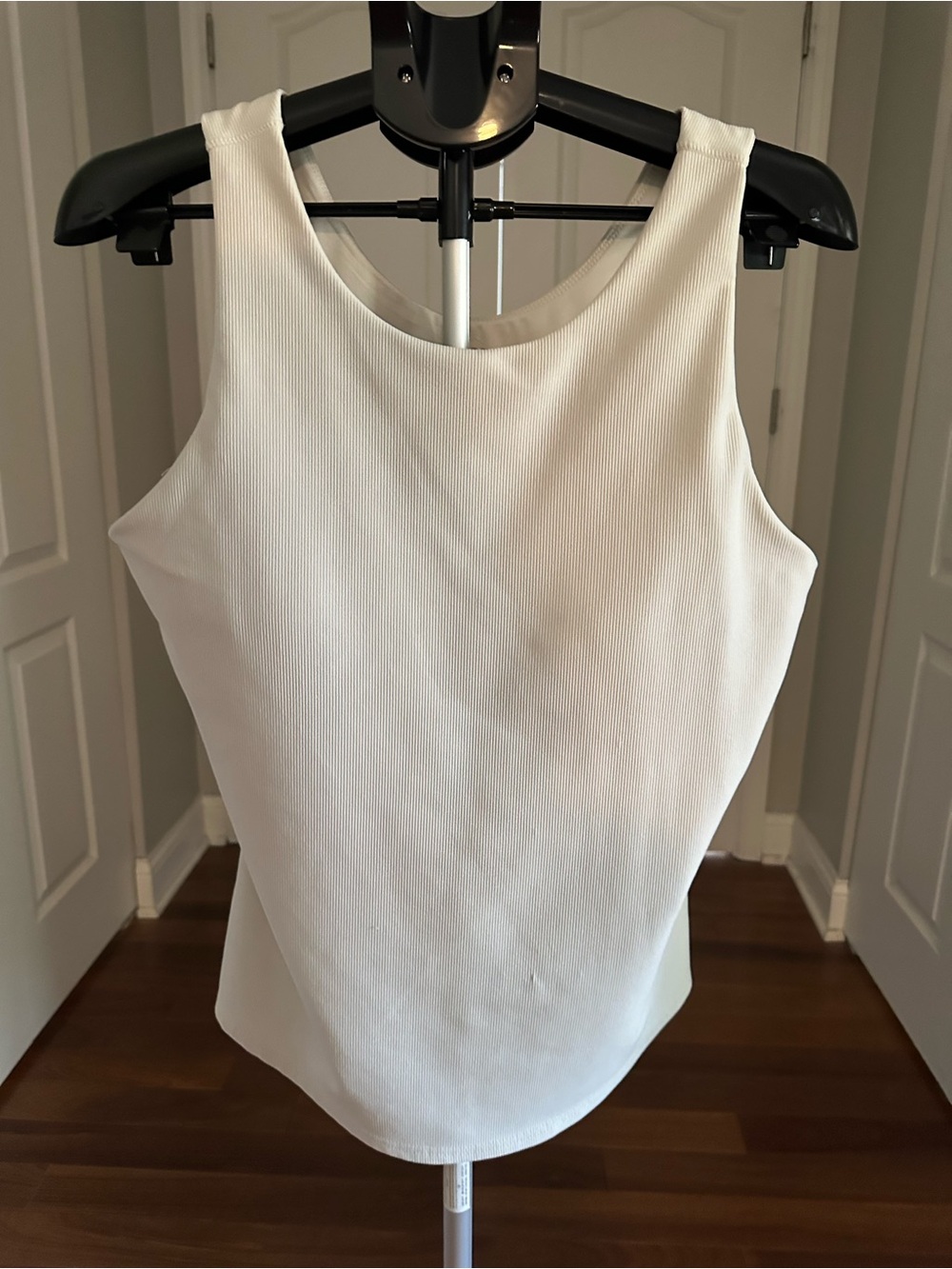 Women’s White Ribbed Tank Top – Sleeveless Scoop Neck